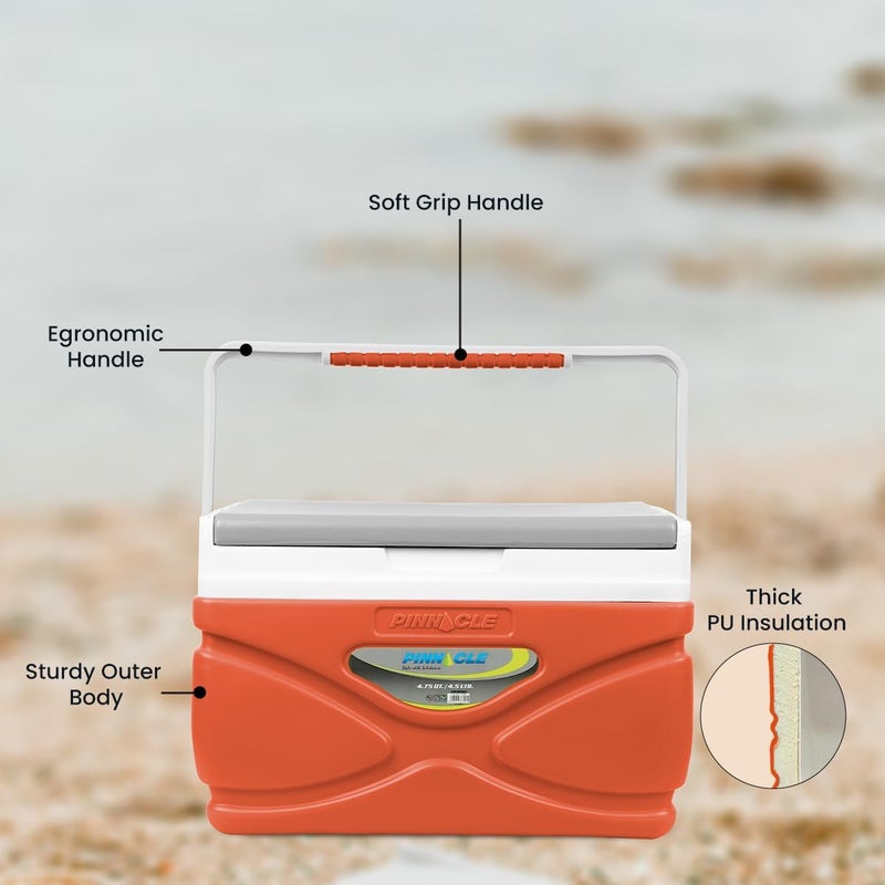 PINNACLE Picnic Cooler – 4.5 Liter Hard Cooler – Coolbox Keeps Contents Cool for 48 Hours – BPA Free Outdoor Cooler – Portable Cooler for Picnics, Grill, Camping (Orange) - Image 4